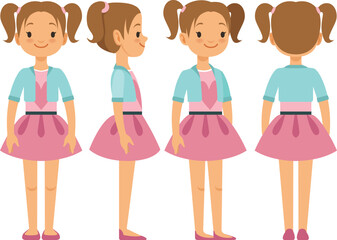 Girl character sheet. Kid model cartoon view