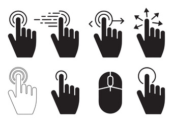 Obraz premium Collection of hand touch icons, cursor icons, and mouse icons with various actions and pointers