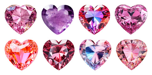 Fototapeta premium PNG Colorful heart-shaped gemstones collection, transparent background