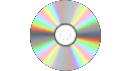 Blank CD or DVD disc with rainbow holographic reflection, digital media mockup. Isolated on transparent background, png