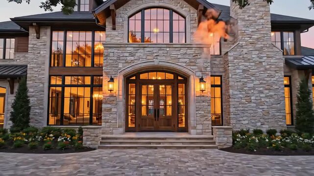 a facade architecture of a familiar duplex house. The fachada should have a minimalist style, inspiring the architecture. 4k resolution video 30fps.