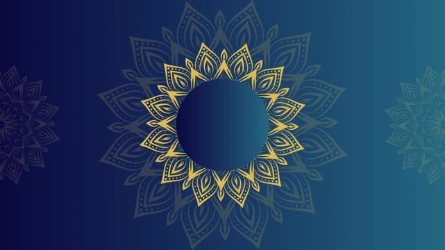 Sophisticated golden mandala design on a blue gradient background, perfect for luxury branding and marketing materials, evoking feelings of elegance and refinement.