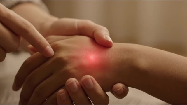 Healthcare provider treats wrist pain with localized red light