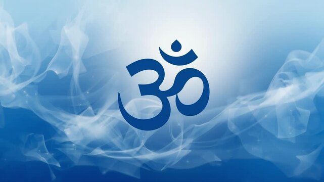 Abstract blue gradient background featuring the glowing Om Namah Shivaya mantra text for meditation and spiritual yoga videos and religious content