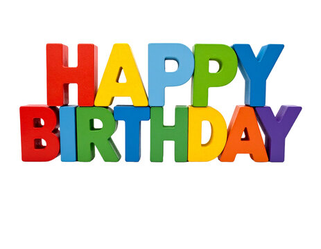 Colorful 3d letters forming happy birthday greeting in bright primary colors