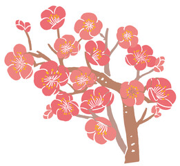 Woodcut Style Plum Blossom Branch Vector Illustration | Japanese Botanical Art