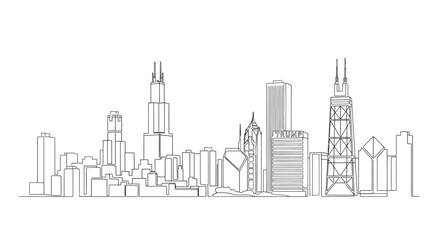 Fototapeta premium Monochrome skyline illustration depicting famous Chicago skyscrapers in linear style