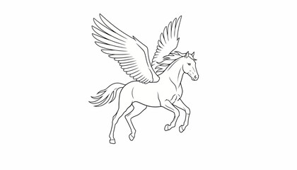 Obraz premium Mythical Pegasus Horse Flying with Majestic Wings, Line Art Illustration