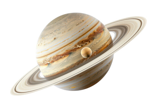 saturn planet with rings and moon isolated on white or transparent png