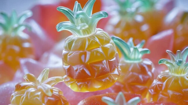 Colorful gummy pineapples are displayed on a bright background for fun and tasty moments in an engaging snack setting