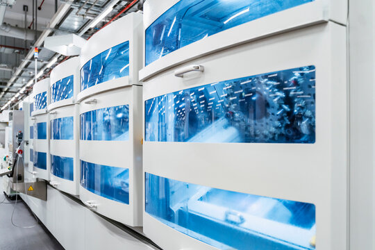 Industrial machinery with blue transparent panels, Stuttgart, Germany
