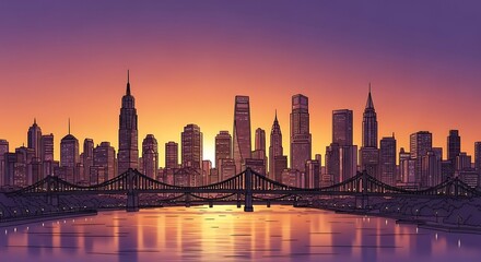 Fototapeta premium City Skyline at Sunset with Bridge.