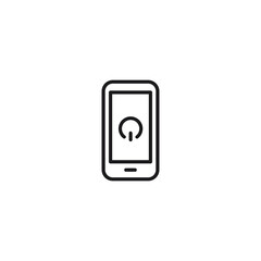 Outline icon of a smartphone or mobile phone with power button symbol on screen. Simple line art vector illustration representing mobile device, power control, and digital technology.