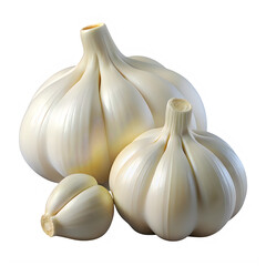 A collection of garlic bulbs with varying sizes and shapes on transparent isolated background 