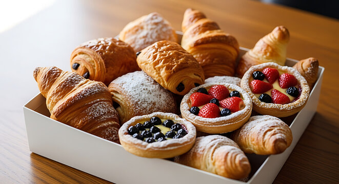 Box of fresh assorted pastries