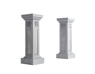 Obraz premium Column pedestal with decorative capitals standing solo and pair against white background