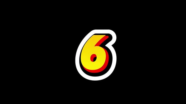 Yellow Number Animation Times Countdown from 10 to 0 on black screen background