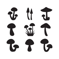 Mushroom silhouette icon set with various fungus shapes for nature design © Biddut