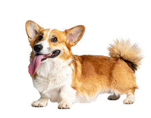 Corgi with wagging tail and happy expression