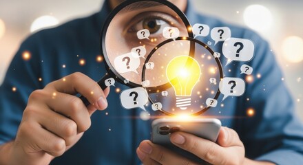 Person holding smartphone with question marks