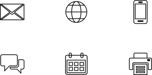 Collection of six icons representing communication and organization
