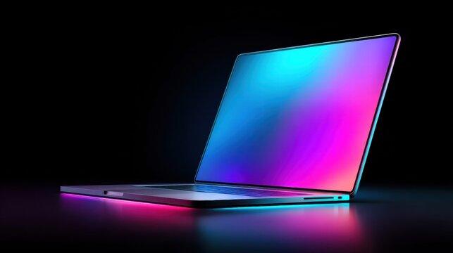 Modern laptop with a vibrant, colorful screen against a dark background.
