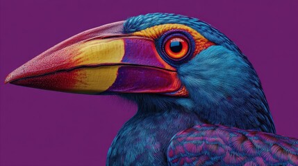 Fototapeta premium Vibrant surreal toucan portrait with detailed feathers and bold color contrast