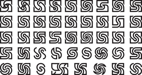Obraz premium Abstract Geometric Letter S and Square Spiral Logo Symbol Set - Modern Monogram Vector Collection