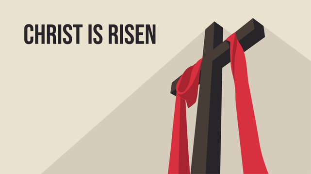 Christian cross. Congratulations on Palm Sunday, Easter, and the Resurrection of Christ. Banner, greeting card. Vector illustration.