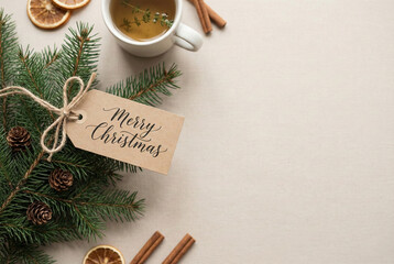  Merry Christmas Tag on Pine Branch with Tea and Spices