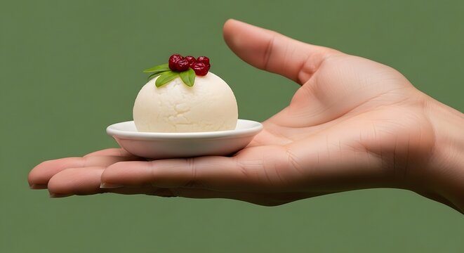 hand holding a rasgulla dessert