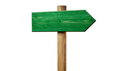 Wooden signpost pointing to the right on transparent background. © Anatoli