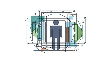 Abstract illustration of a person surrounded by technology and lines