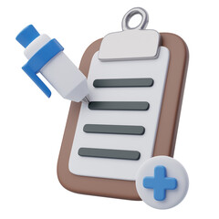 3D clipboard with pen and add icon symbol