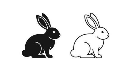 Fototapeta premium Two rabbits sitting on the ground, one black and one white, silhouette design Vector