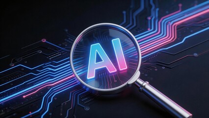 AI magnifying glass on circuit board