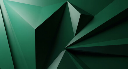 Obraz premium Abstract image of sharp, green geometric shapes and lines converging towards a central point, creating a sense of depth and angularity, modern design