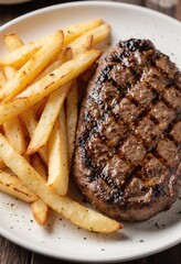Grilled Beef Steak with French Fries