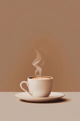 Obraz premium A vector icon of a steaming cup of coffee with a rich crema, centered on a solid background.