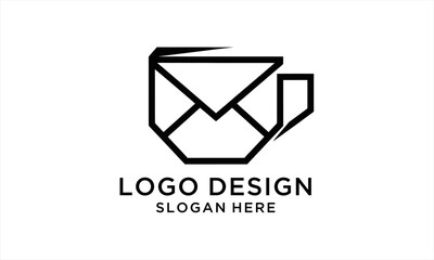 Minimalist geometric line art logo combining an envelope and a coffee cup.