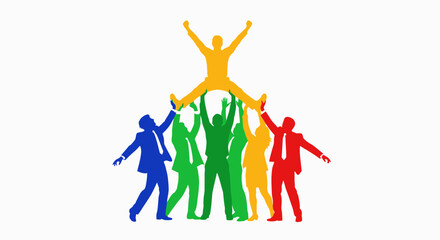 Teamwork Success: People Lifting Leader to Victory