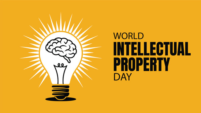 World Intellectual Property Day creative light bulb with brain concept flat vector illustration on yellow background for innovation awareness campaign