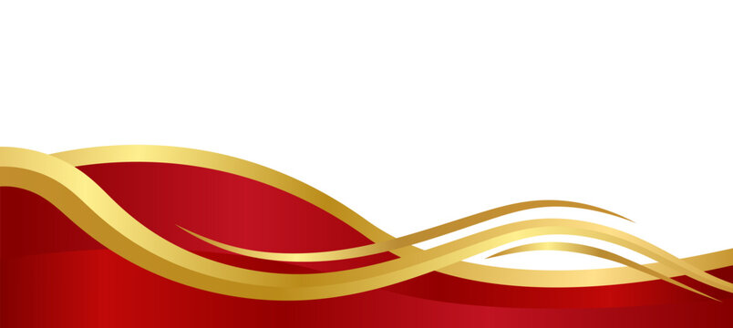 Horizontal footer, separator background with elegant flowing waves in deep red and metallic gold