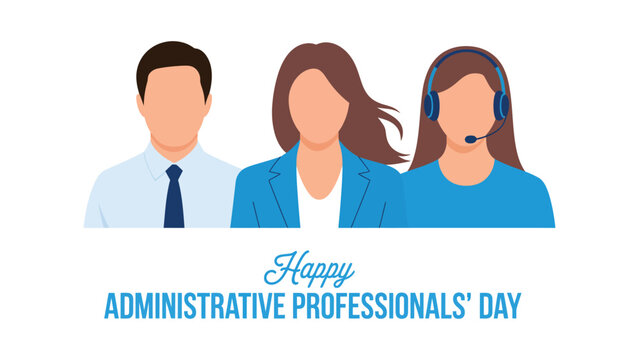 Happy Administrative Professionals' Day celebration banner with flat design business team illustration isolated on light background for corporate greeting