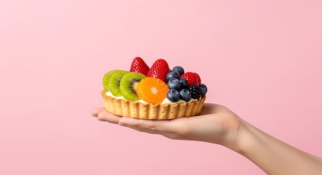 hand holding a fruit tart