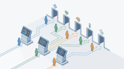 Obraz premium Isometric Cloud Security and Email Automation: Robotic Arms Filtering Data on Conveyor Belt