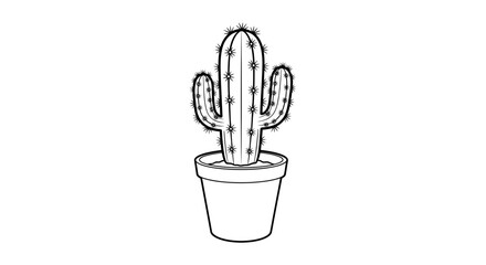 Minimalist Line Art Drawing of a Potted Cactus Plant