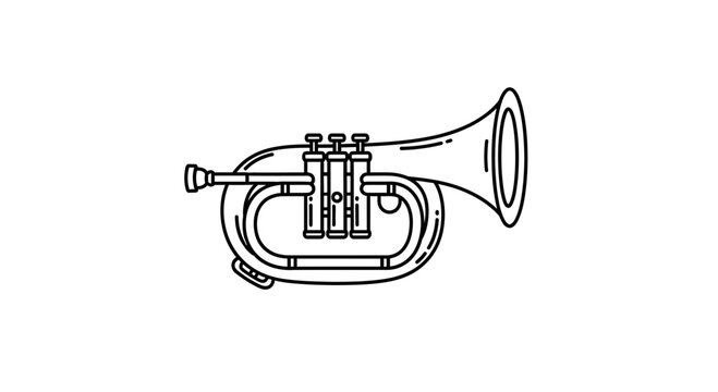 Line Art Illustration of a Baritone Horn, Brass Musical Instrument, Isolated on White Background