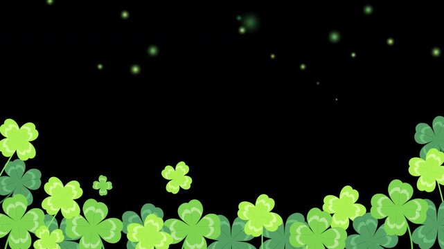 4K Shamrock with particles falling animation, Clover leaves swaying in the wind on Alpha background. St. Patrick's day elements