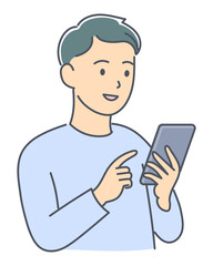 スマホを操作する上半身の若い男性のイラスト